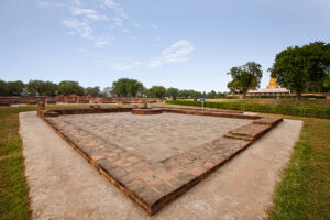 Ruins at archaeological site, Dhamek Stupa, Sarnath, Varanasi, Uttar Pradesh, India. (Photo by: Exotica.im/Universal Images Group via Getty Images)